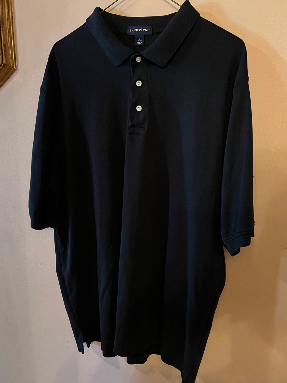 LOT of TWO Lands’ End men’s short sleeve polo shirts, both Navy, XL 46-48.
